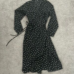 Uniqlo wrap dress, long, black and white polkadots